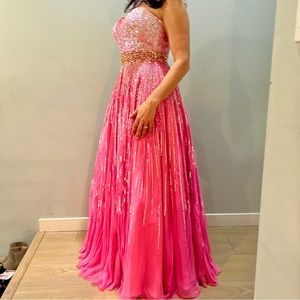 Sherri Hill Pink, Strapless Gown with Sequin Detail